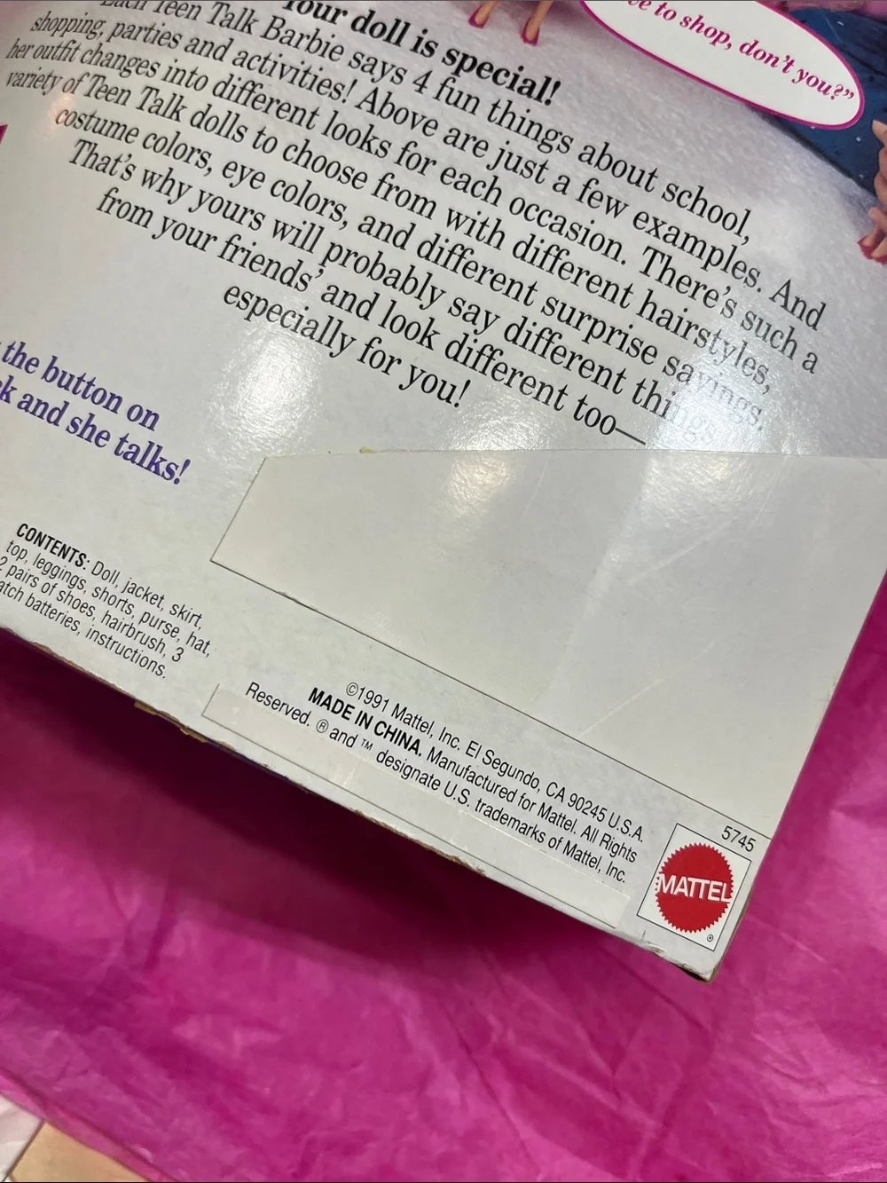 vintage 1991 Teen Talk Barbie (#5745) by Mattel NRFB